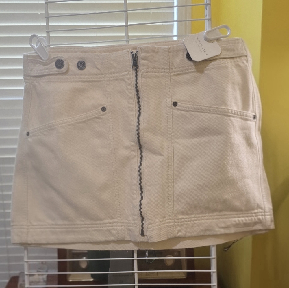Altar'd State Cream Skirt with Zipper and Button Accents